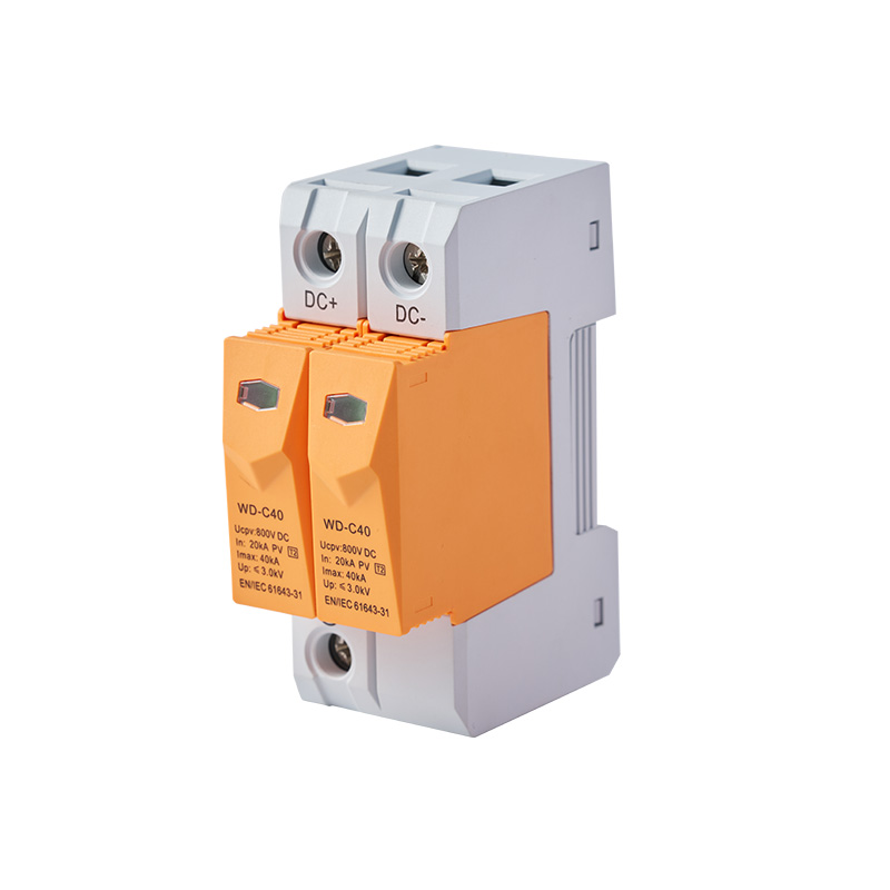 White and orange JUNW WD-C40 DC surge protective device featuring dual modules and terminal connections.